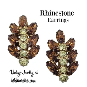 Vintage Rhinestone Leaf Earrings in Autumn Colors