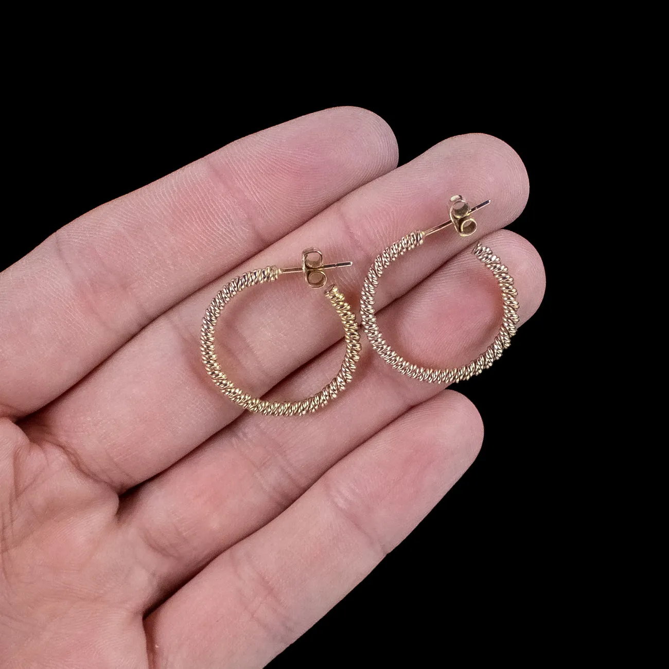 Vintage Rope Hoop Earrings 9ct Gold