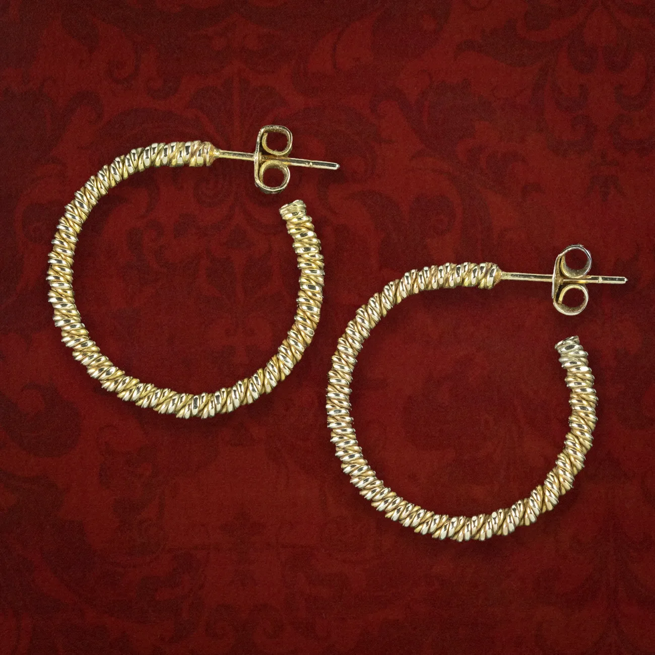 Vintage Rope Hoop Earrings 9ct Gold