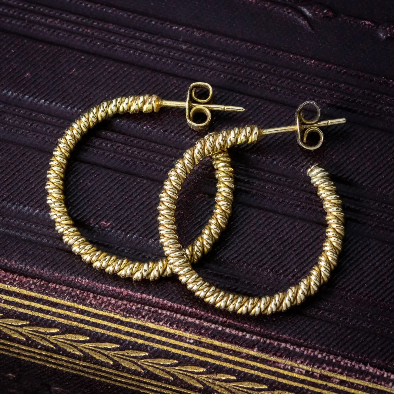 Vintage Rope Hoop Earrings 9ct Gold