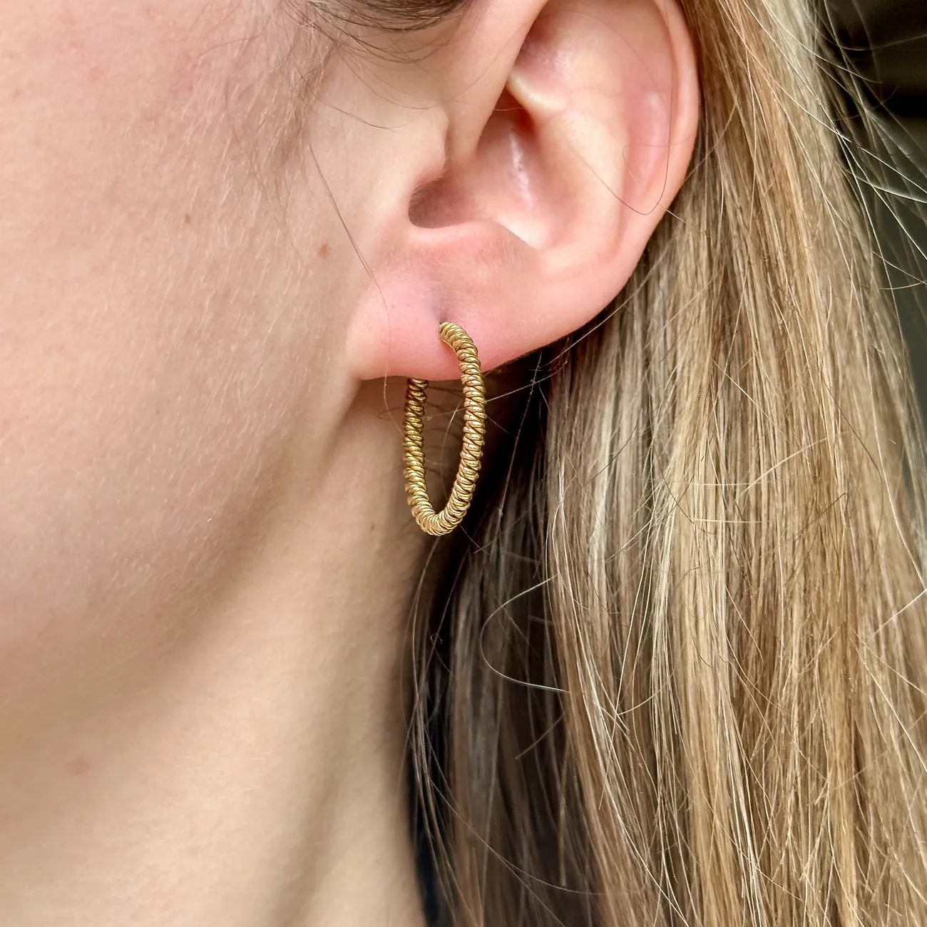 Vintage Rope Hoop Earrings 9ct Gold
