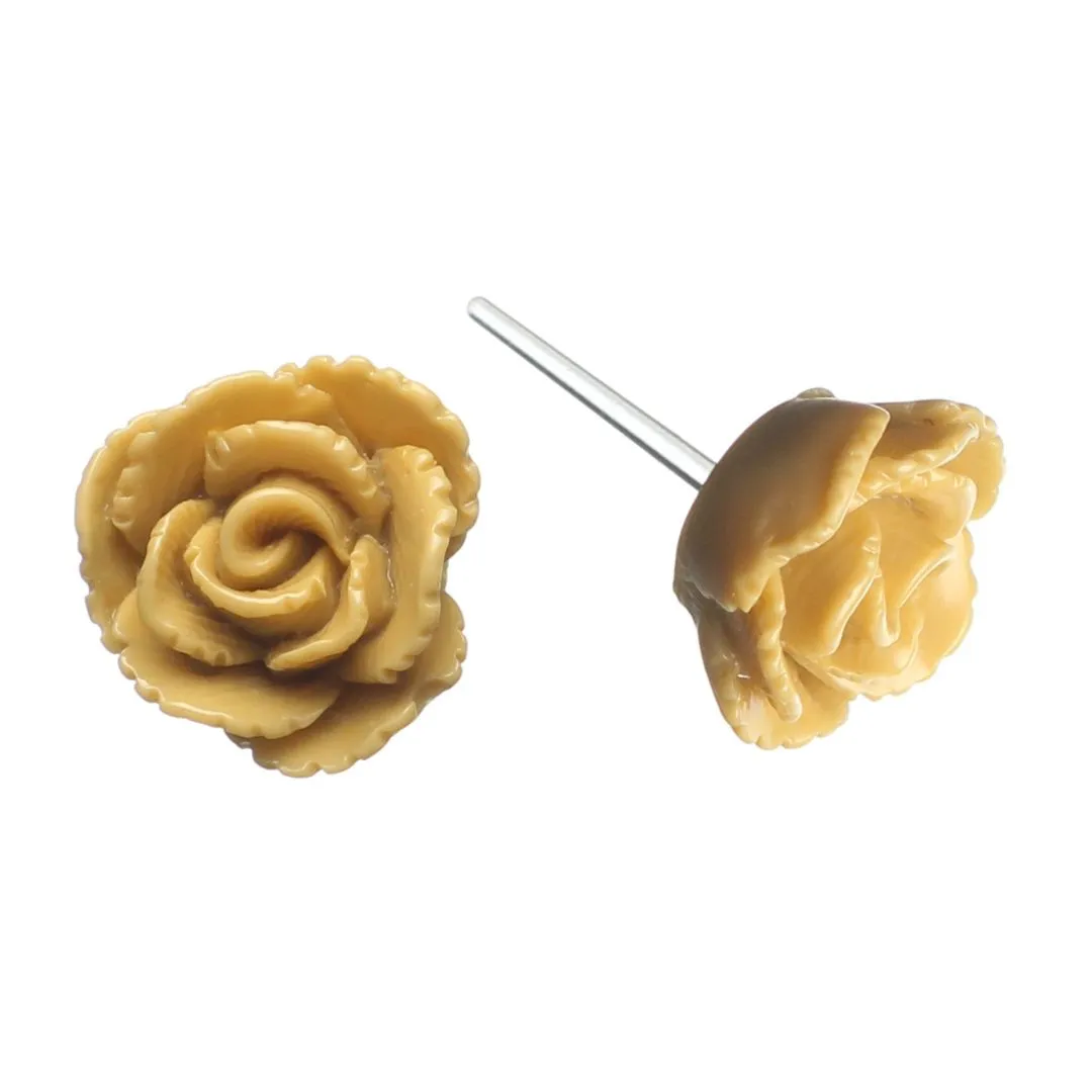 Vintage Rose Studs Hypoallergenic Earrings for Sensitive Ears Made with Plastic Posts