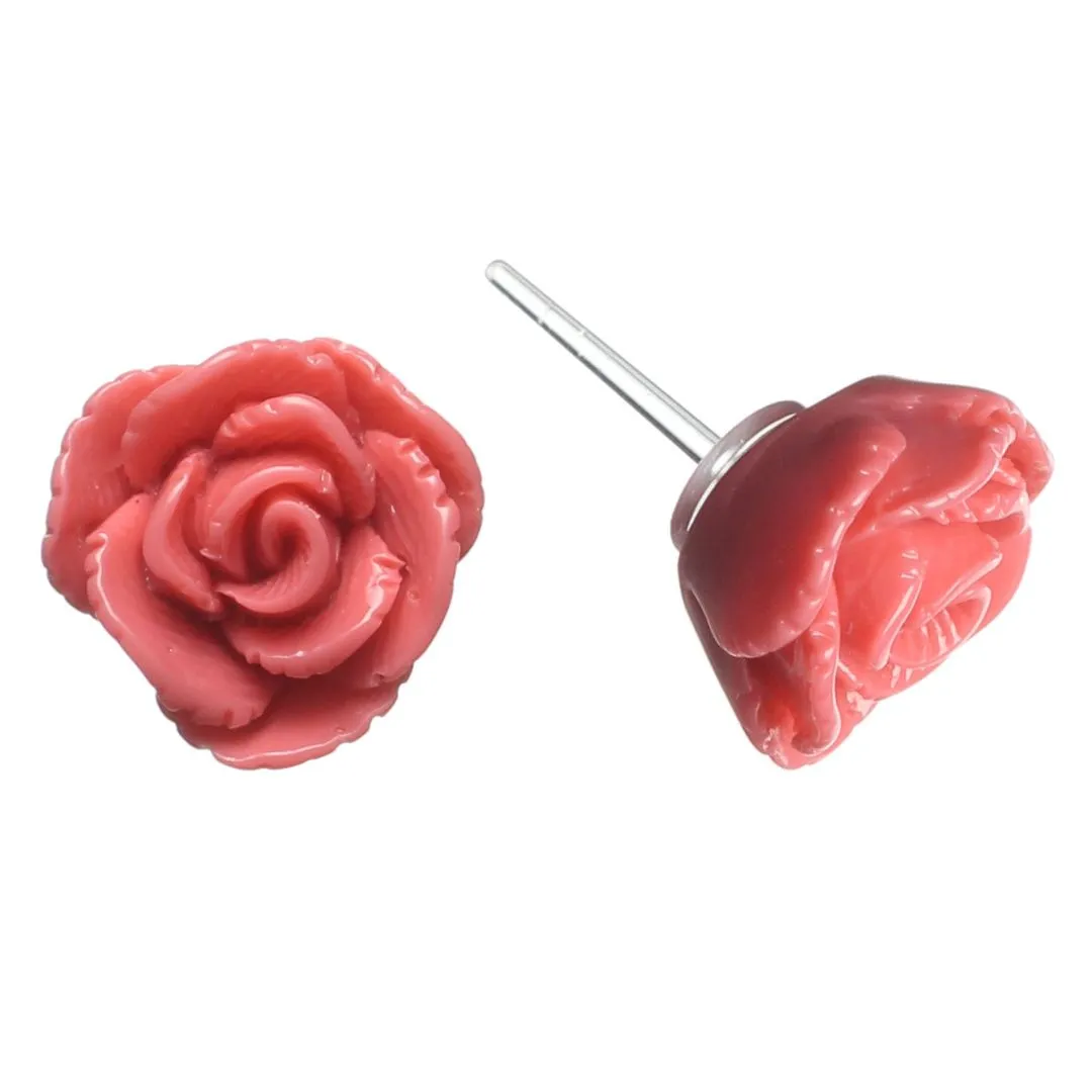 Vintage Rose Studs Hypoallergenic Earrings for Sensitive Ears Made with Plastic Posts