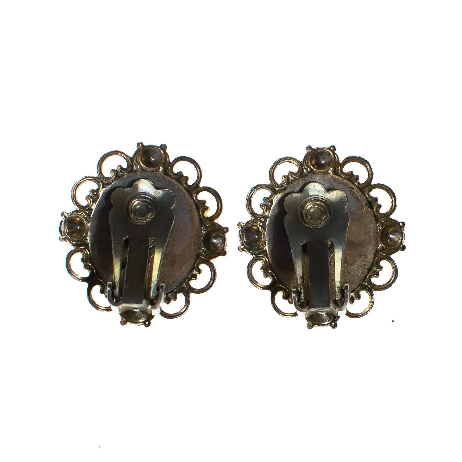 Vintage Sapphire Blue Rhinestones Statement Earrings, Silver Tone Setting, Clip-on Earrings