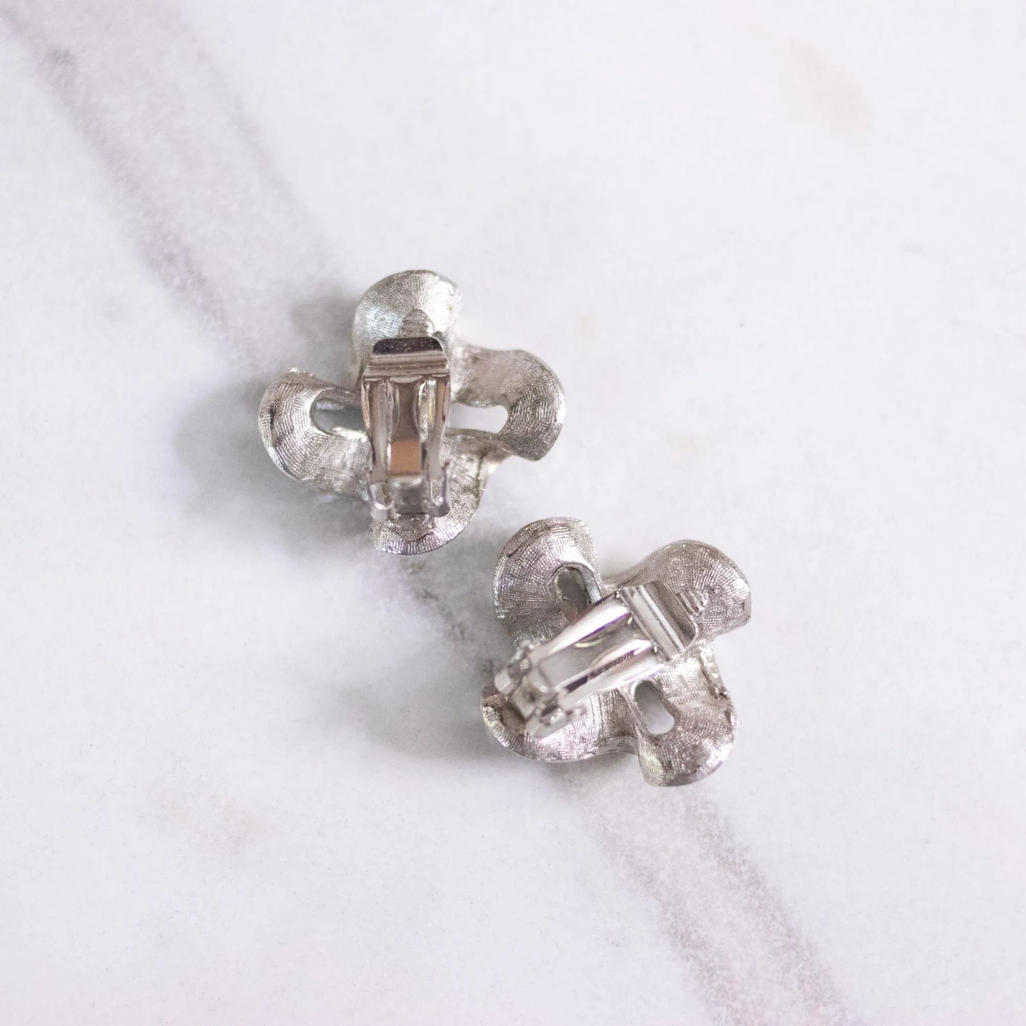 Vintage Silver Crinkle Earrings with Blue Aurora Rhinestones