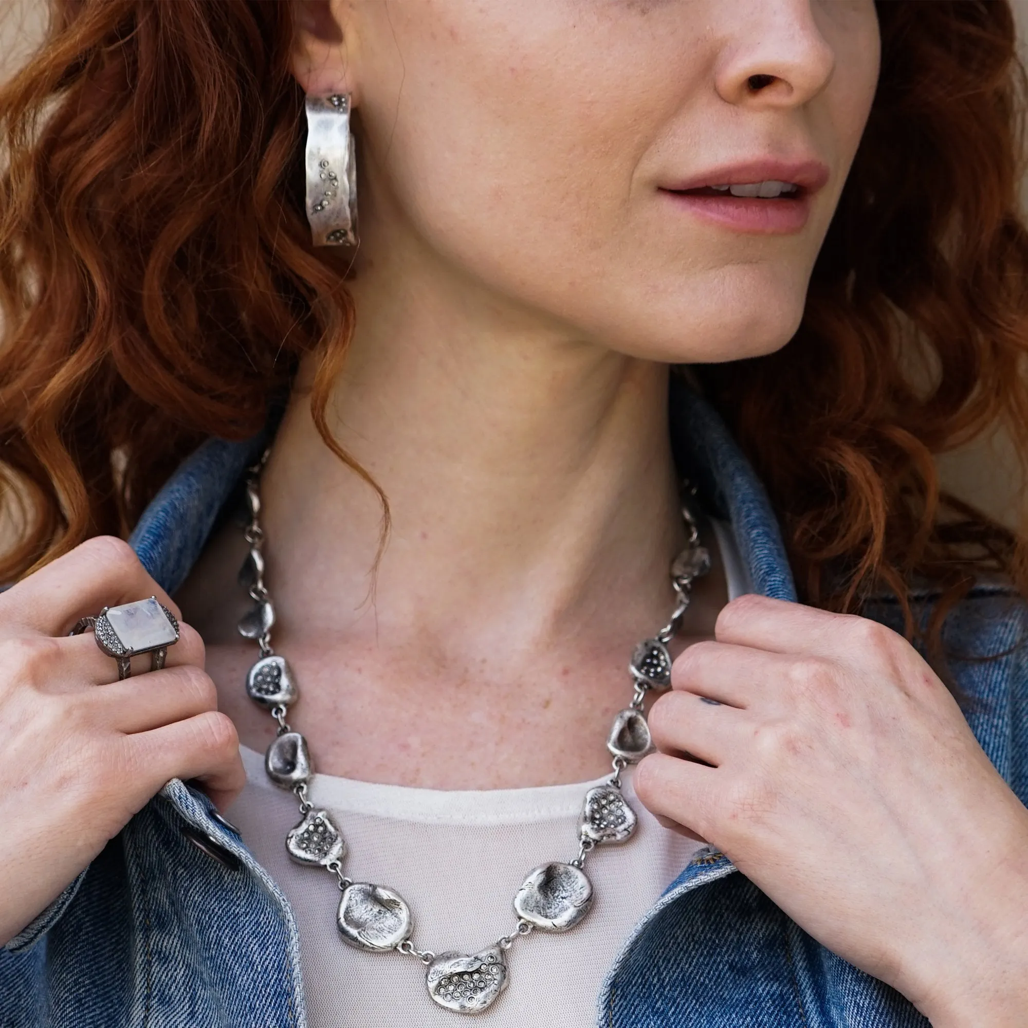 Vintage Silver Wide Impression Hoops