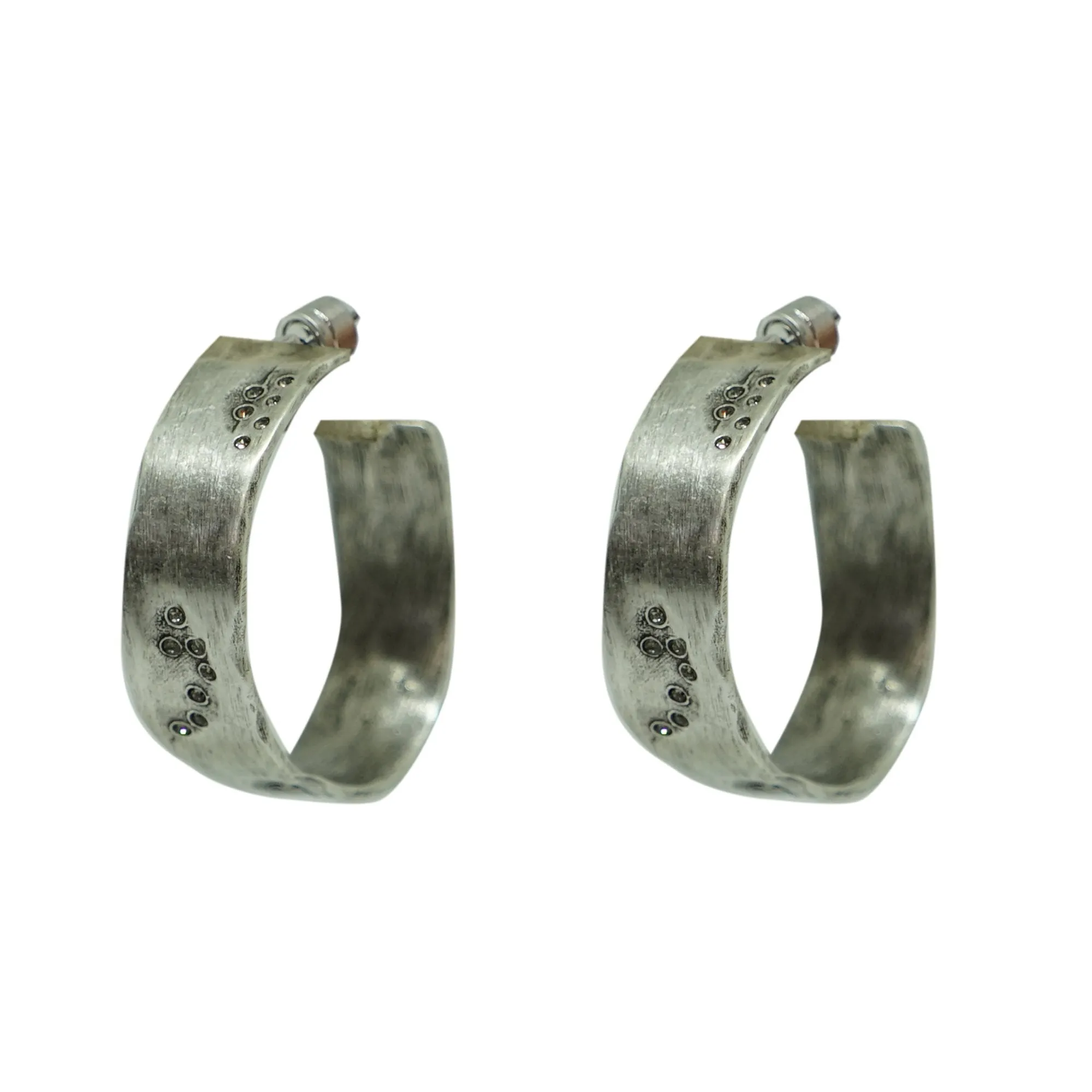 Vintage Silver Wide Impression Hoops