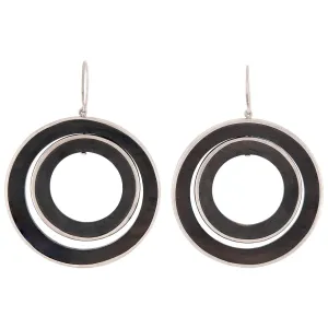 Vintage Sterling Silver & Wood Double Hoop Earrings