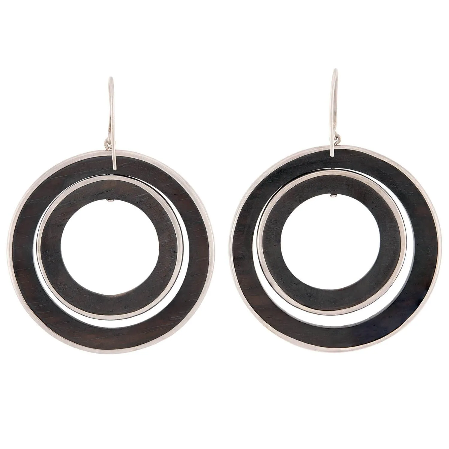 Vintage Sterling Silver & Wood Double Hoop Earrings