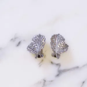 Vintage West Germany Sterling Silver Marcasite Leaf Earrings