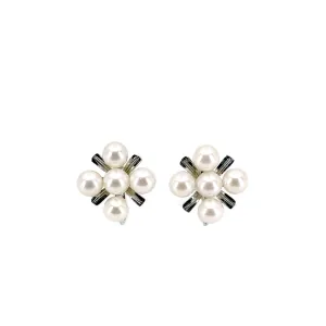 Vintage X Shaped Cluster Akoya Saltwater Cultured Pearl Screwback Earrings- Sterling Silver