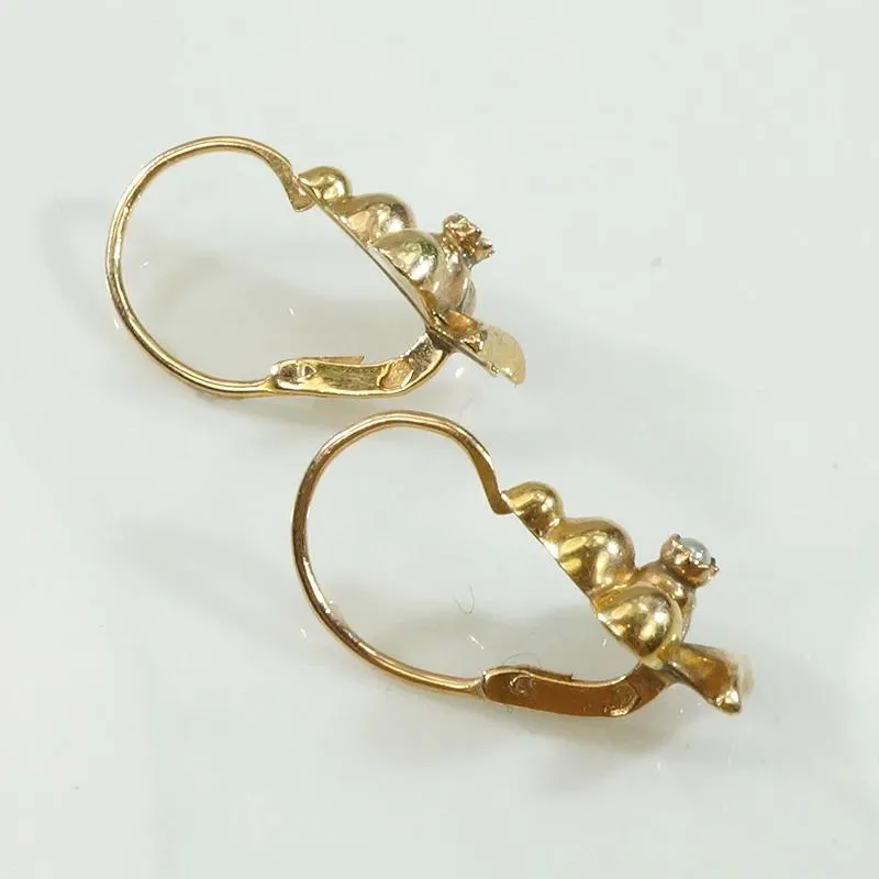 Wee French "Clubs" Earbobs in Gold & Pearls
