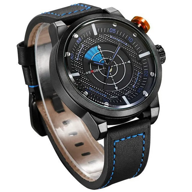 WEIDE New Men Watch Genuine Leather Band Fashion Casual Sports Design Luxury Quartz Watches Men 30m Waterproof Men Watches