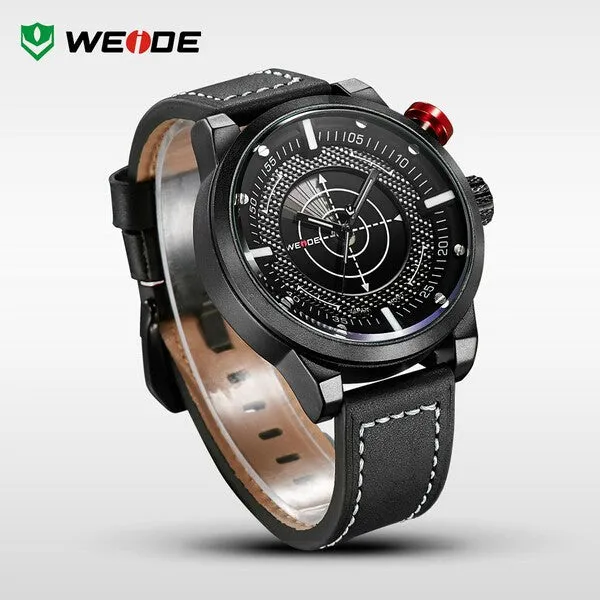WEIDE New Men Watch Genuine Leather Band Fashion Casual Sports Design Luxury Quartz Watches Men 30m Waterproof Men Watches