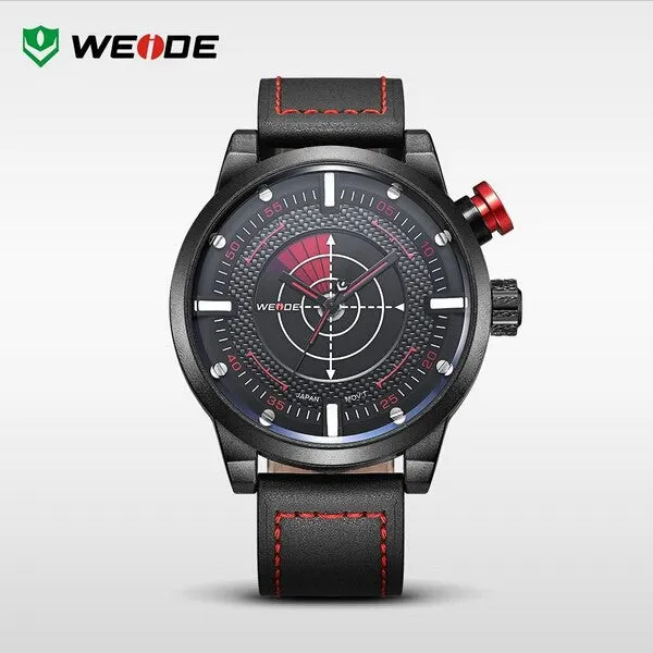 WEIDE New Men Watch Genuine Leather Band Fashion Casual Sports Design Luxury Quartz Watches Men 30m Waterproof Men Watches