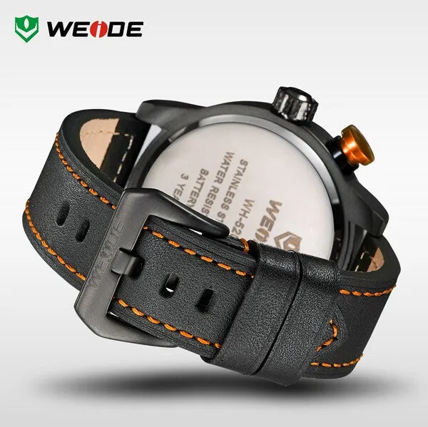 WEIDE New Men Watch Genuine Leather Band Fashion Casual Sports Design Luxury Quartz Watches Men 30m Waterproof Men Watches