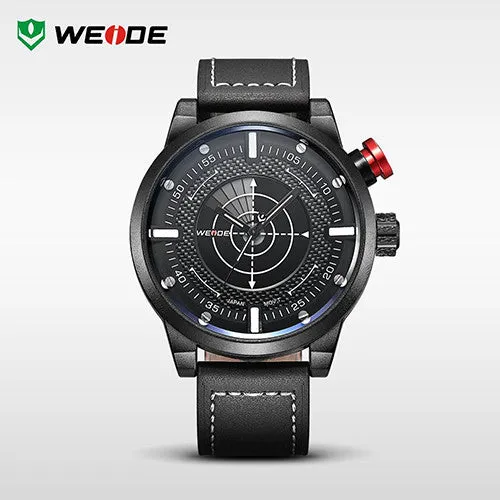 WEIDE New Men Watch Genuine Leather Band Fashion Casual Sports Design Luxury Quartz Watches Men 30m Waterproof Men Watches