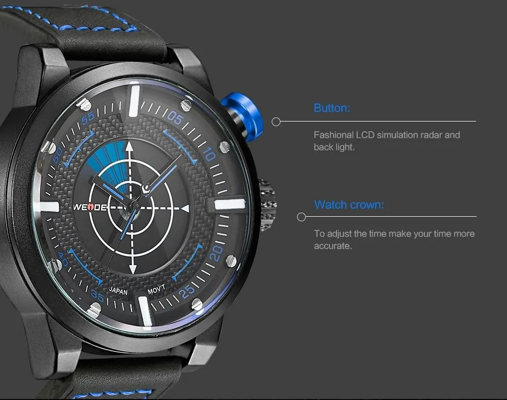 WEIDE New Men Watch Genuine Leather Band Fashion Casual Sports Design Luxury Quartz Watches Men 30m Waterproof Men Watches