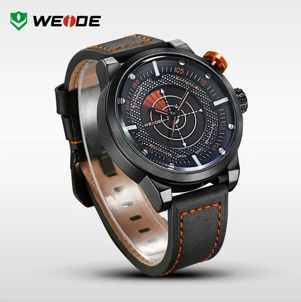 WEIDE New Men Watch Genuine Leather Band Fashion Casual Sports Design Luxury Quartz Watches Men 30m Waterproof Men Watches