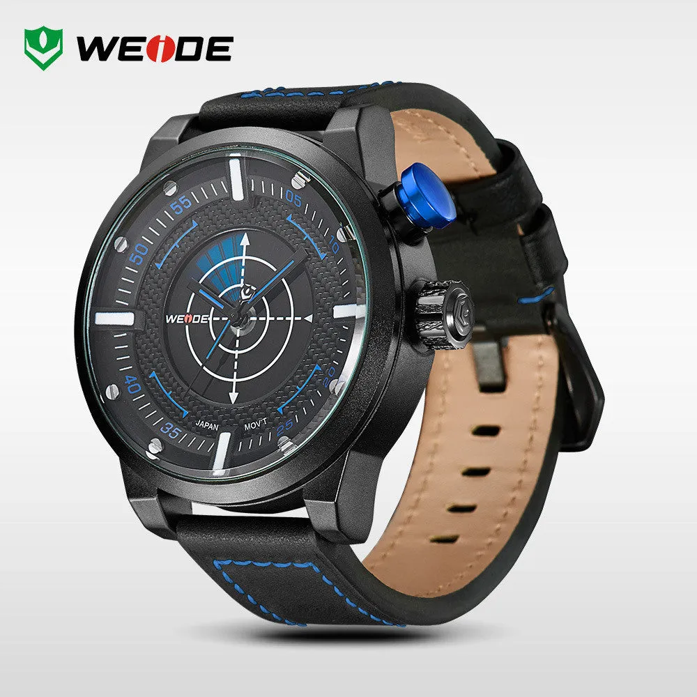 WEIDE New Men Watch Genuine Leather Band Fashion Casual Sports Design Luxury Quartz Watches Men 30m Waterproof Men Watches