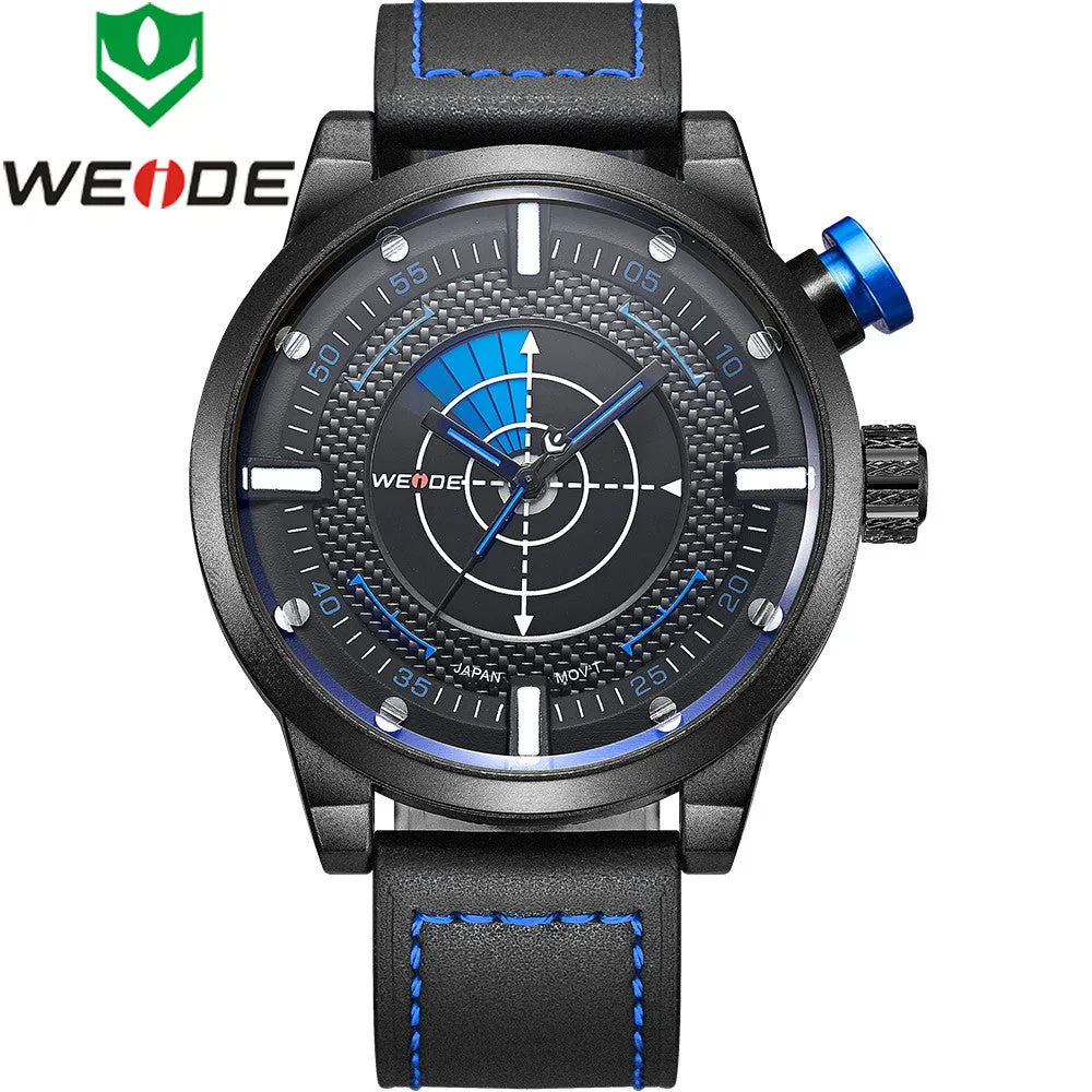 WEIDE New Men Watch Genuine Leather Band Fashion Casual Sports Design Luxury Quartz Watches Men 30m Waterproof Men Watches