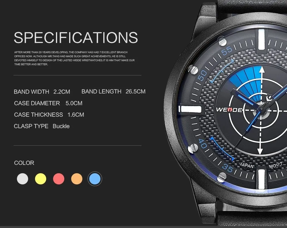 WEIDE New Men Watch Genuine Leather Band Fashion Casual Sports Design Luxury Quartz Watches Men 30m Waterproof Men Watches