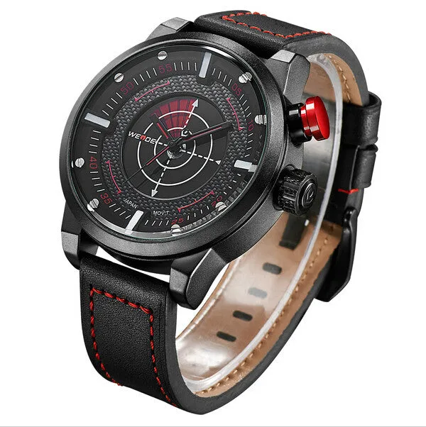 WEIDE New Men Watch Genuine Leather Band Fashion Casual Sports Design Luxury Quartz Watches Men 30m Waterproof Men Watches