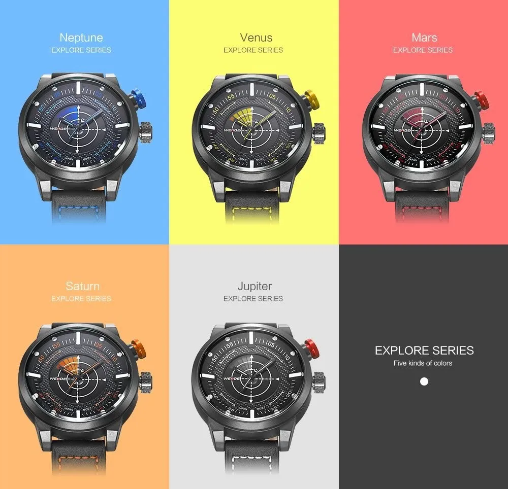 WEIDE New Men Watch Genuine Leather Band Fashion Casual Sports Design Luxury Quartz Watches Men 30m Waterproof Men Watches