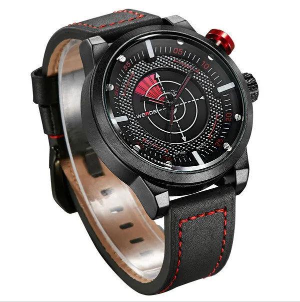 WEIDE New Men Watch Genuine Leather Band Fashion Casual Sports Design Luxury Quartz Watches Men 30m Waterproof Men Watches