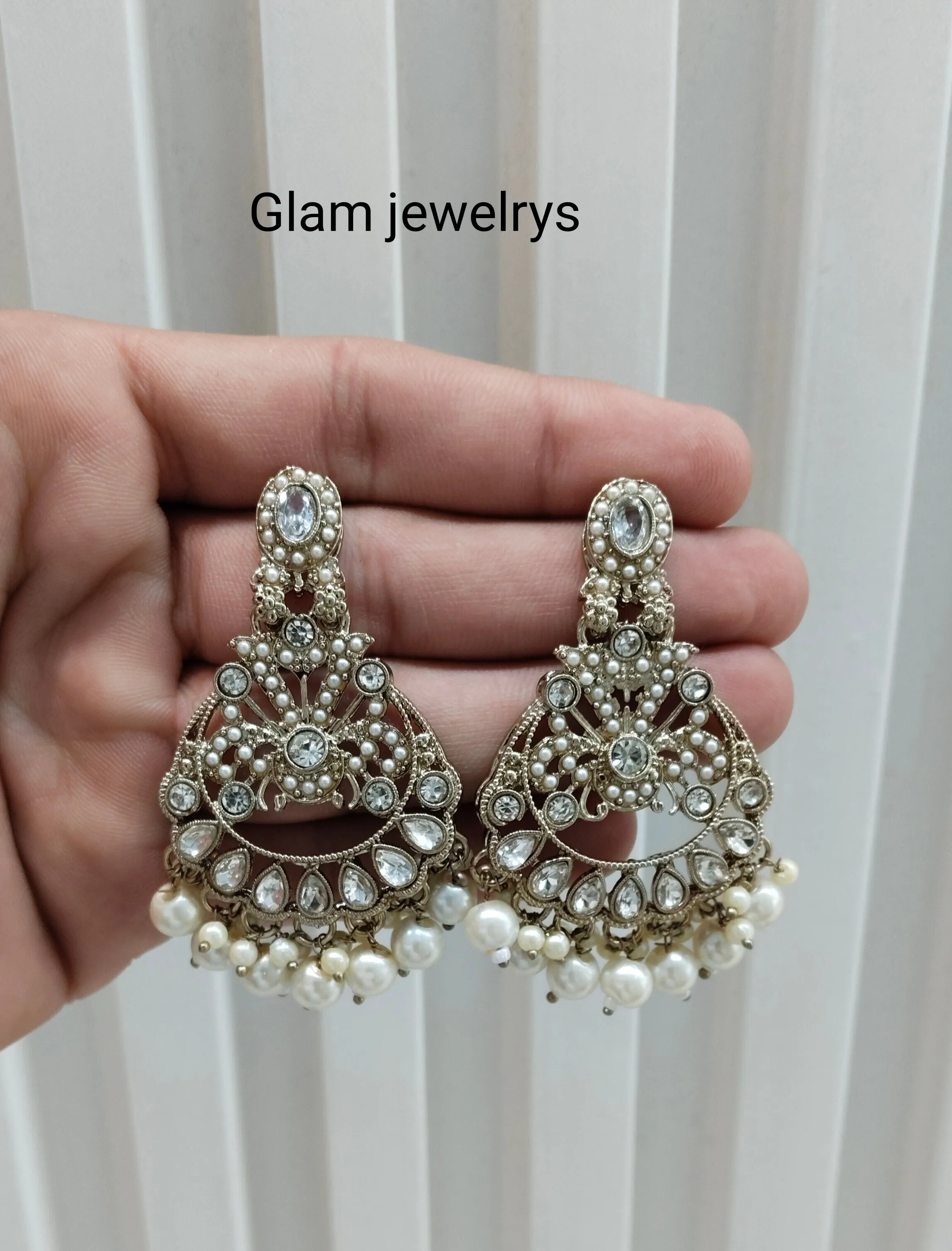 White Antique Gold Bollywood Ammy Indian Earrings