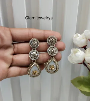White Antique Gold Bollywood Salt Indian Earrings