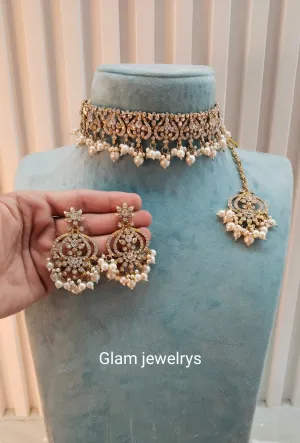 White Antique Gold Choker Indian Jewellery Ricky Set