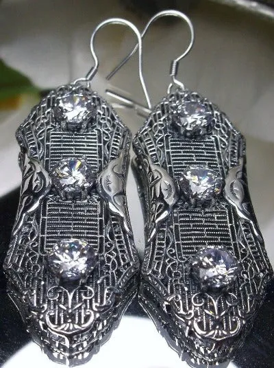 White CZ Earrings, Triple Gems, Edwardian Jewelry E42