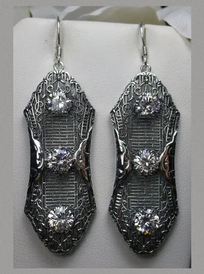 White CZ Earrings, Triple Gems, Edwardian Jewelry E42