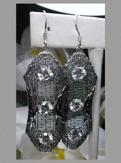 White CZ Earrings, Triple Gems, Edwardian Jewelry E42