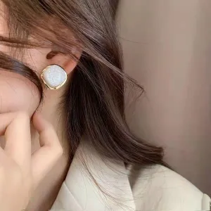 White Resin & 18K Gold-Plated Circle Stud Earrings