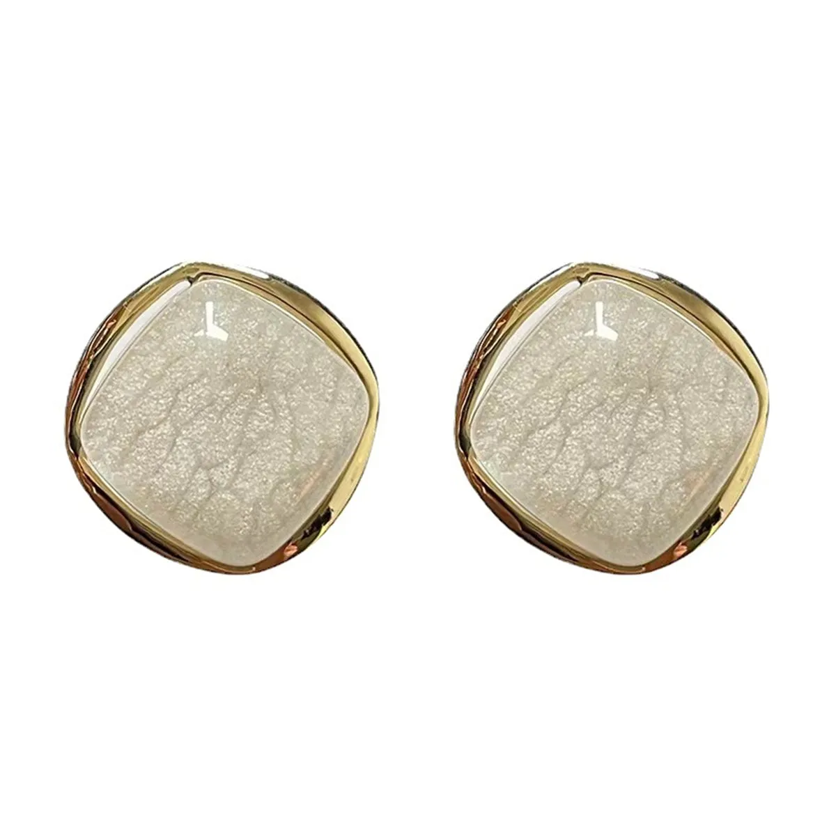 White Resin & 18K Gold-Plated Circle Stud Earrings