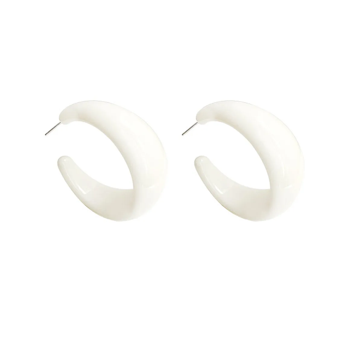 White Resin & Silver-Plated Chunky C-Shaped Huggie Earrings