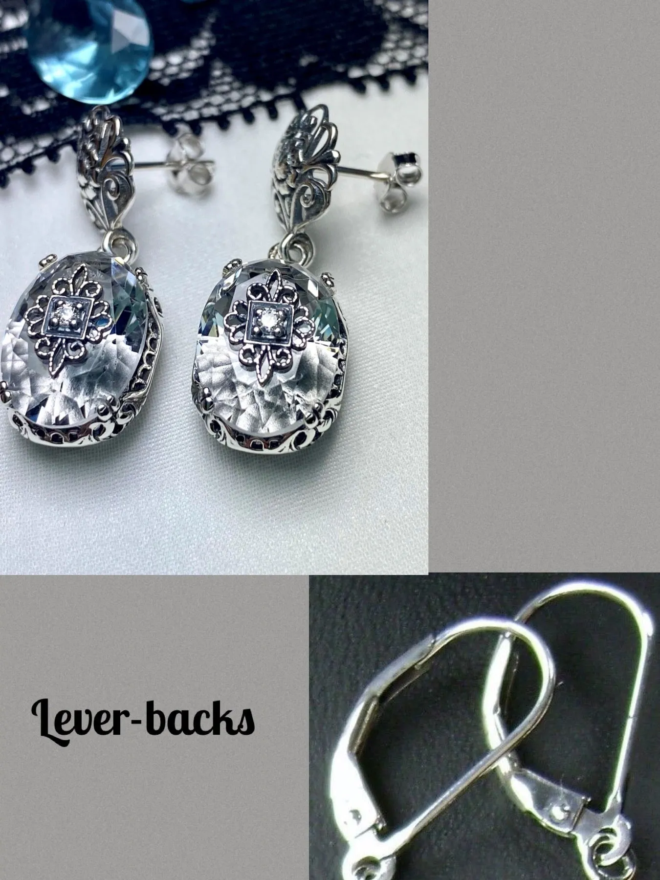 White Topaz Earrings, Sterling Silver Embellishment, Vintage Edwardian Jewelry #E70e