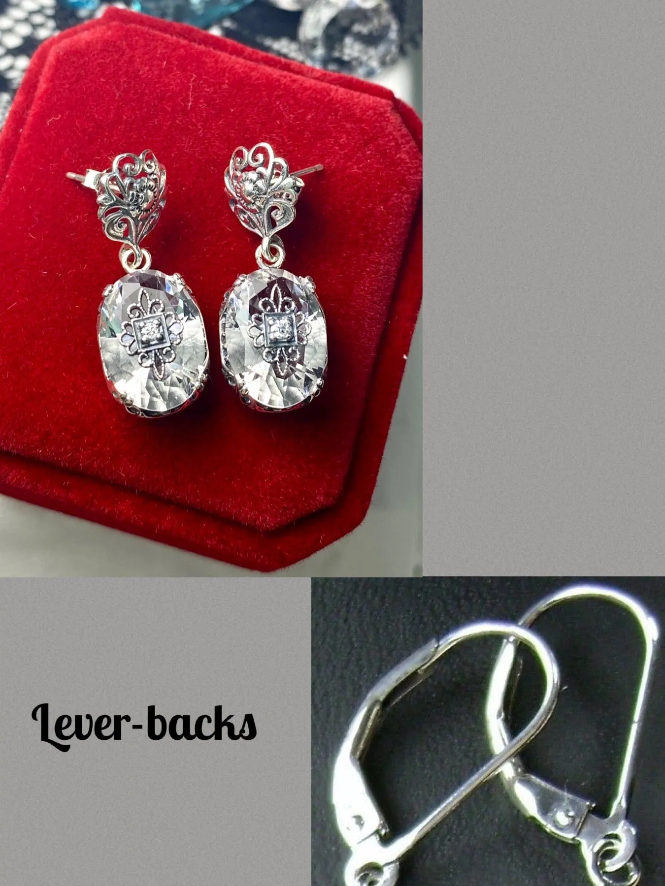 White Topaz Earrings, Sterling Silver Embellishment, Vintage Edwardian Jewelry #E70e