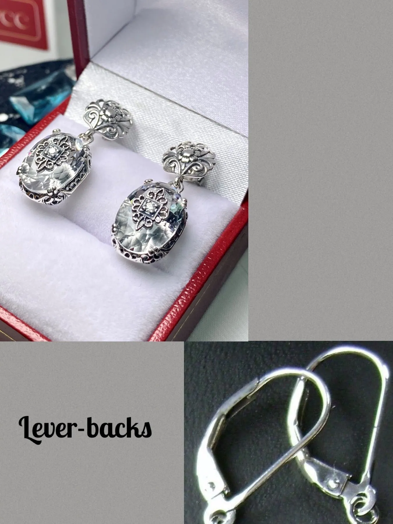 White Topaz Earrings, Sterling Silver Embellishment, Vintage Edwardian Jewelry #E70e