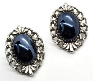 Whiting and Davis hematite silver chain signed vintage clip on earrings