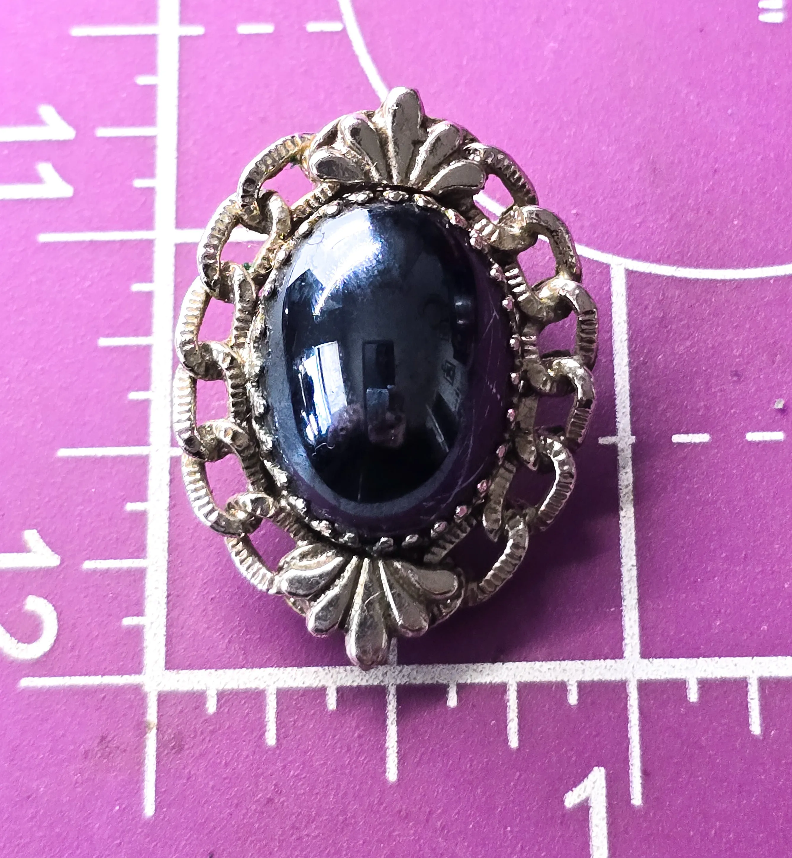 Whiting and Davis hematite silver chain signed vintage clip on earrings