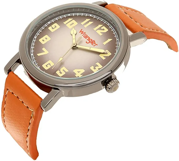 Wrangler Unisex Watch, 42mm with Natural Band & White Stitching, Oversized Crown, Water Resistant
