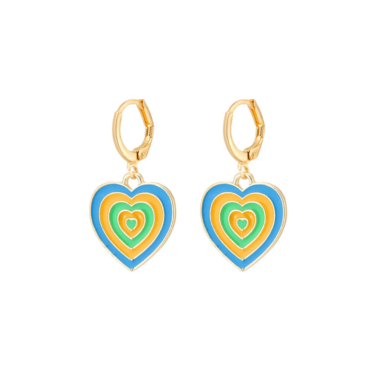 Yellow & Blue Enamel 18K Gold-Plated Heart Charm Huggie Earrings