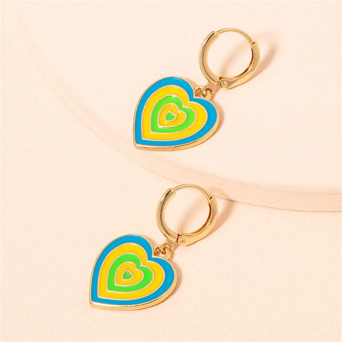 Yellow & Blue Enamel 18K Gold-Plated Heart Charm Huggie Earrings