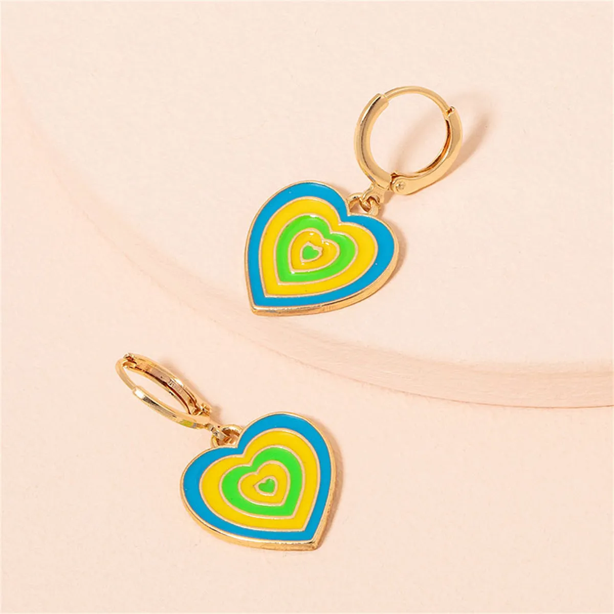Yellow & Blue Enamel 18K Gold-Plated Heart Charm Huggie Earrings