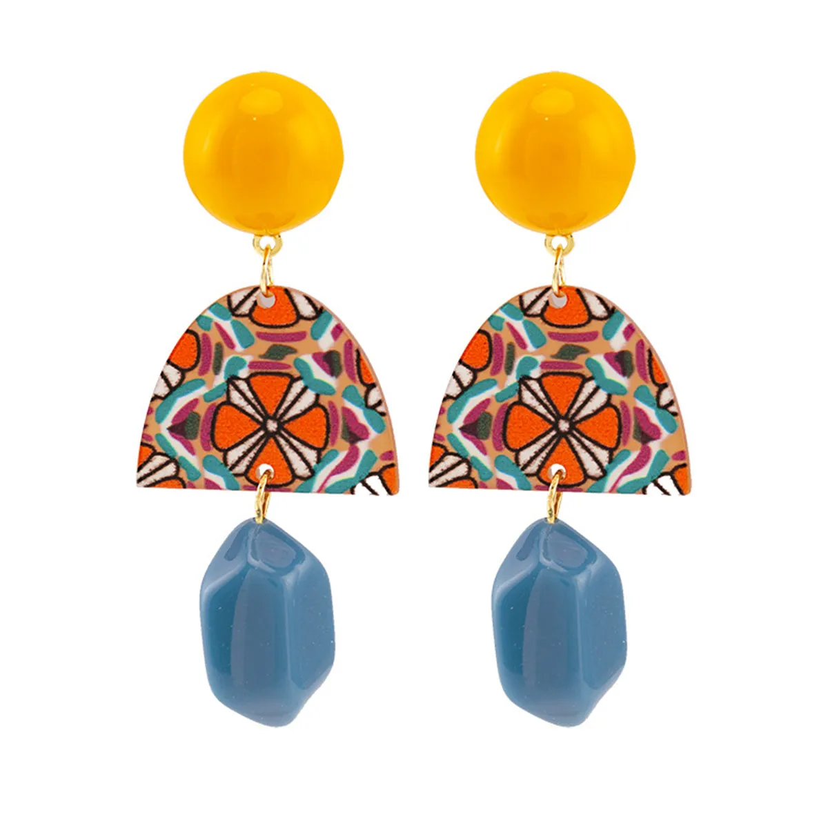 Yellow & Blue Resin Geometric Drop Earrings