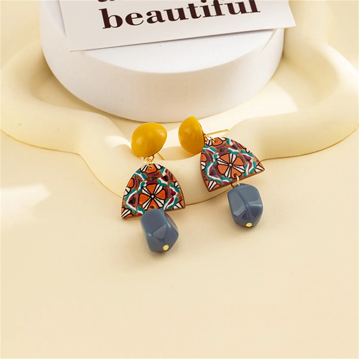 Yellow & Blue Resin Geometric Drop Earrings
