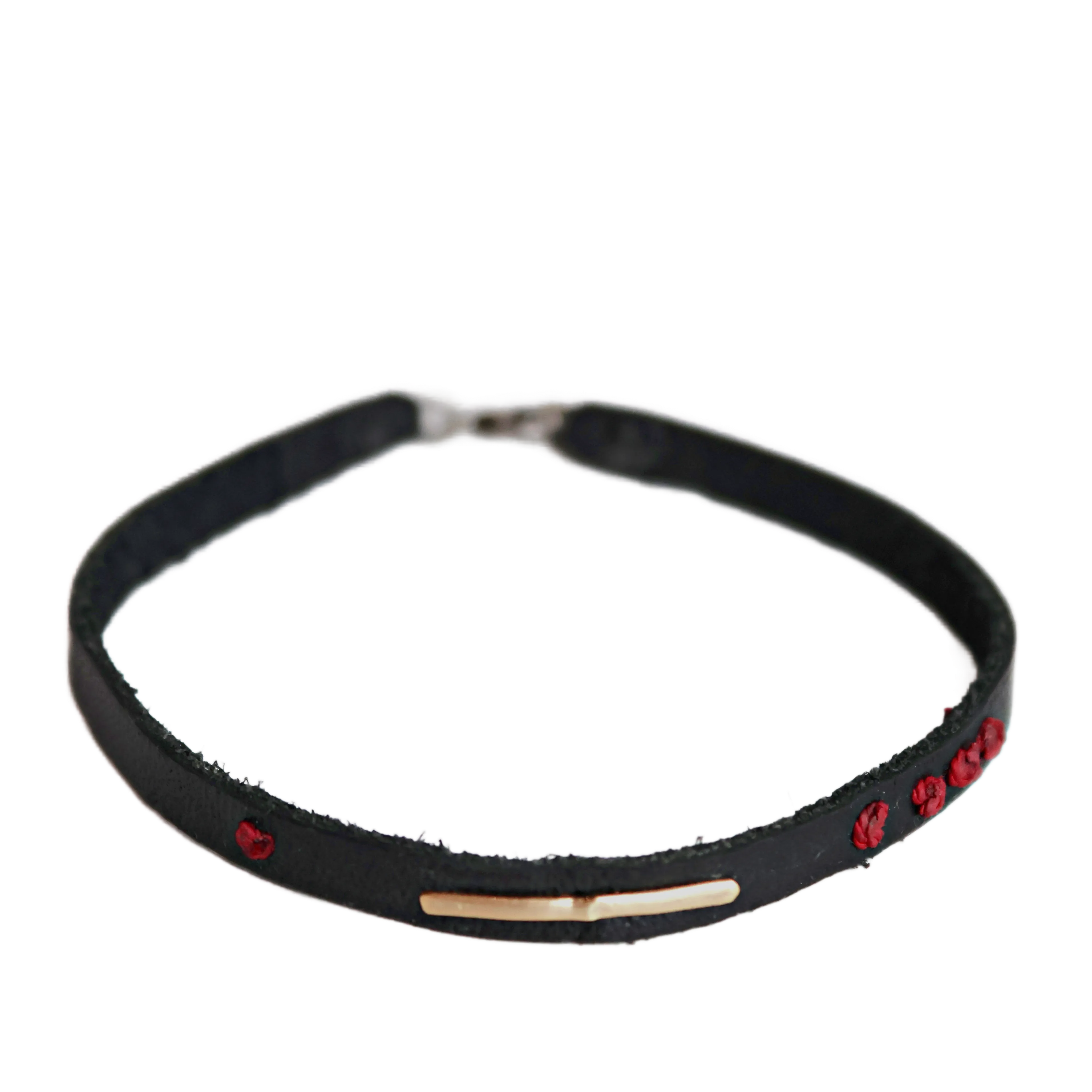 Yellow Gold Bar Buffalo Skin Bracelet